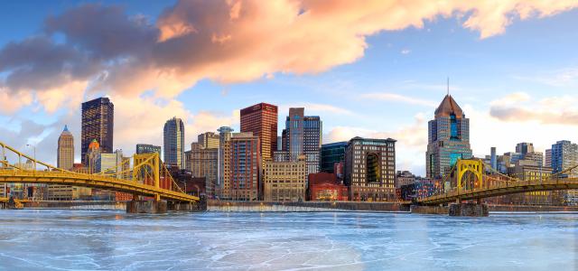 Skyline of downtown Pittsburgh at twilight