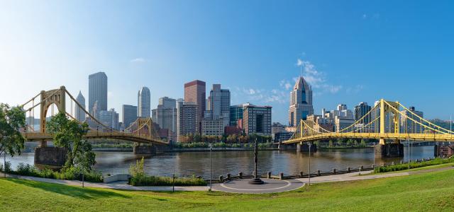 Cityscape of Pittsburgh with two bridges